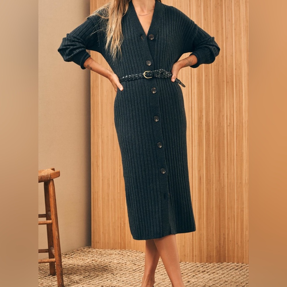 Faherty Jackson Sweater Duster Dress - ash Heather - M